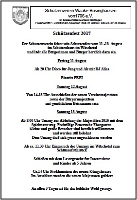 Einladung Schuetzenfest 2017